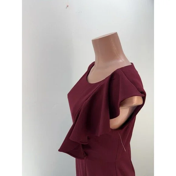 JESSICA HOWARD Wine Ruffle Stretch Sheath Dress Medium - Picture 6 of 14